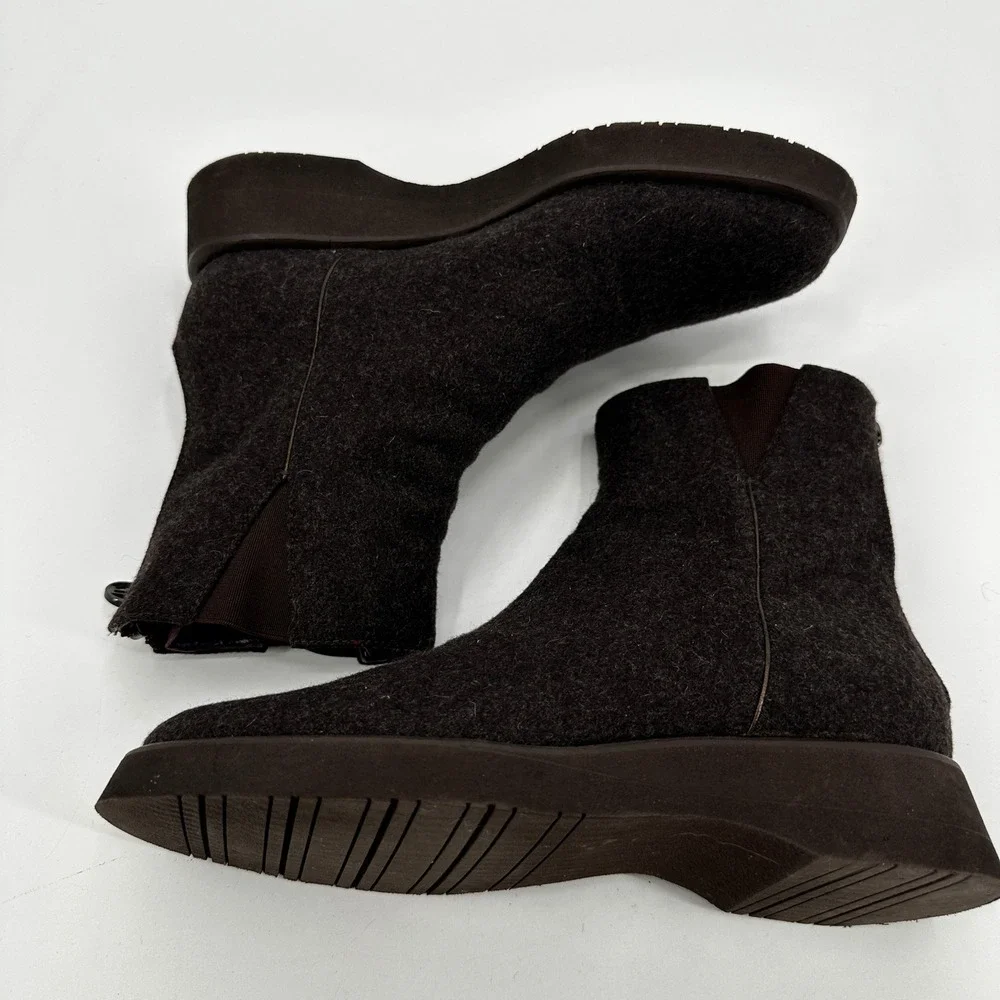 Ralph Lauren Purple Label Womens Boiled Wool Ankle Boots Brown Leather Luxury 5B
